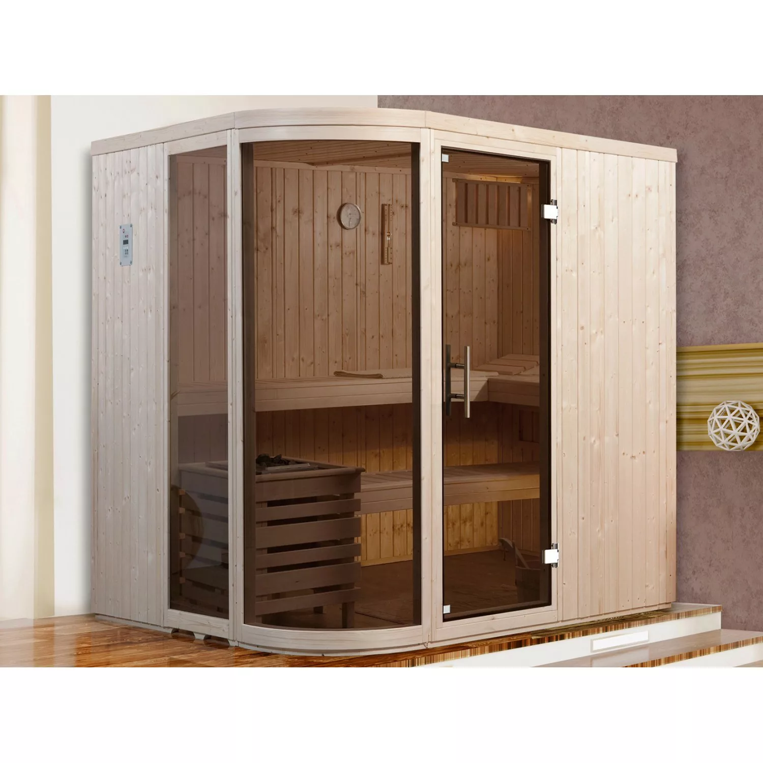 Weka Design-Sauna Sara + Ofen, ext. Steuerung, Glasfront und Glastür Graphi günstig online kaufen