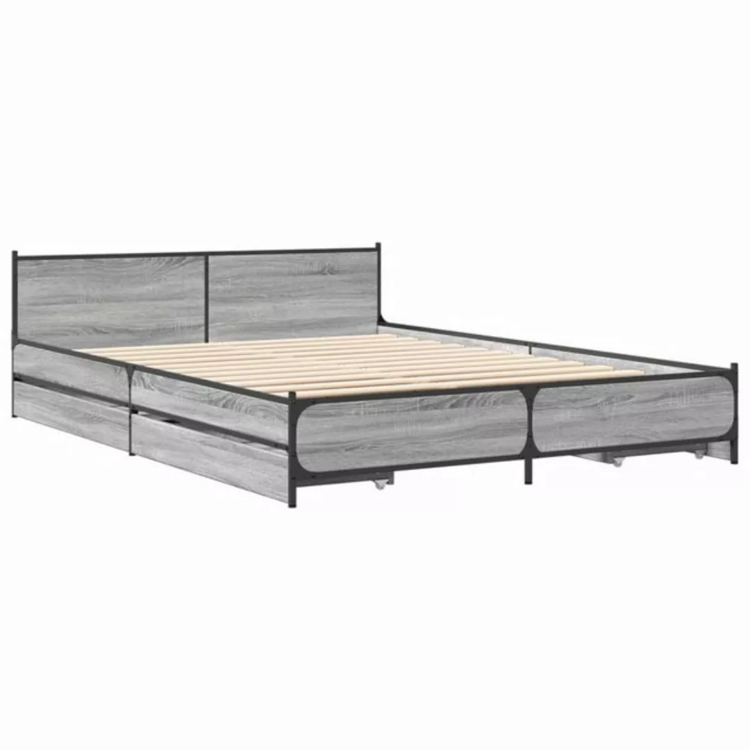 vidaXL Bett Bettgestell mit Schubladen Grau Sonoma 160x200 cm Holzwerkstoff günstig online kaufen