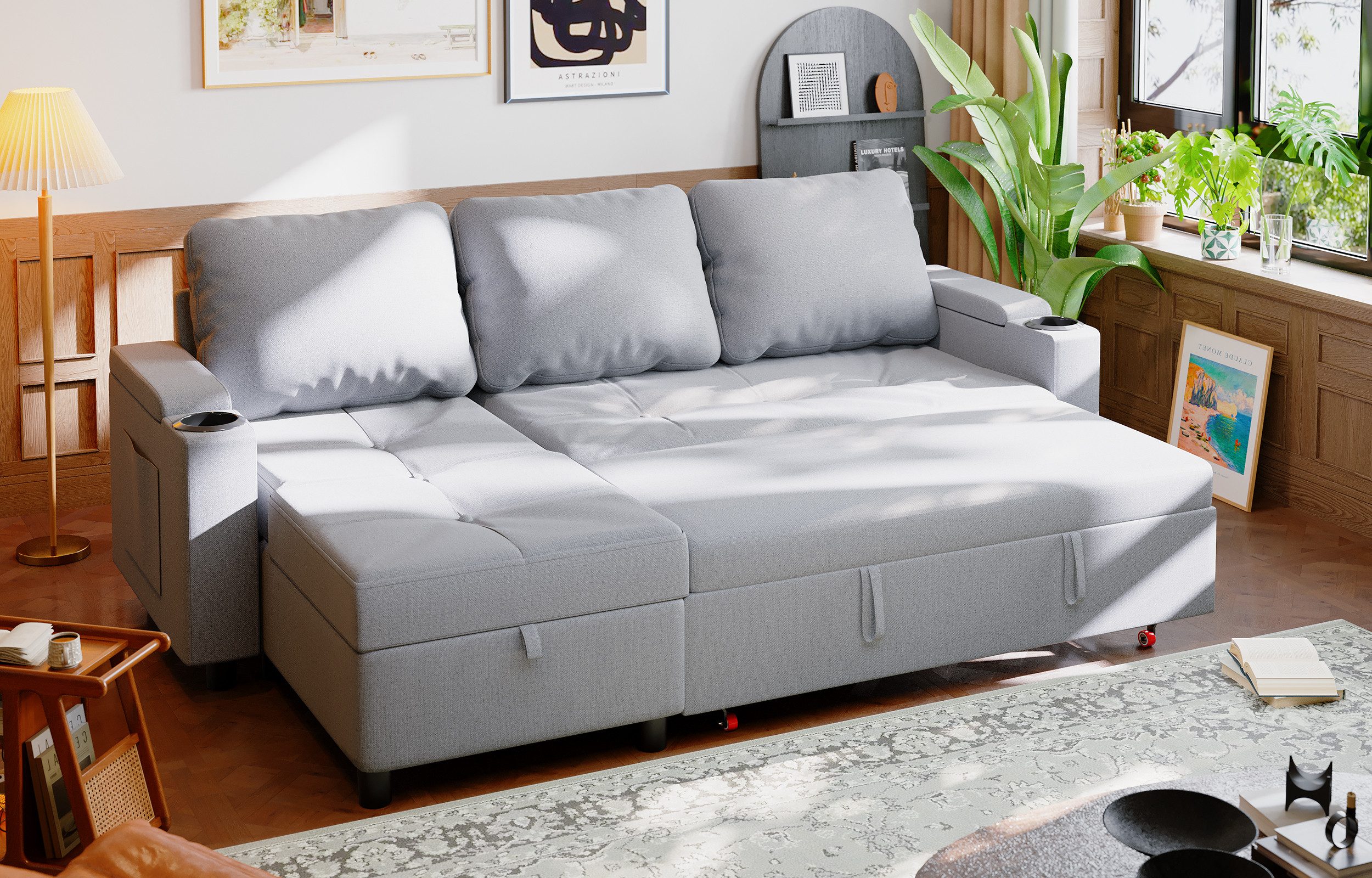 HOMALL Ecksofa Multifunktionaler Stauraum Ausziehbares L-förmiges günstig online kaufen