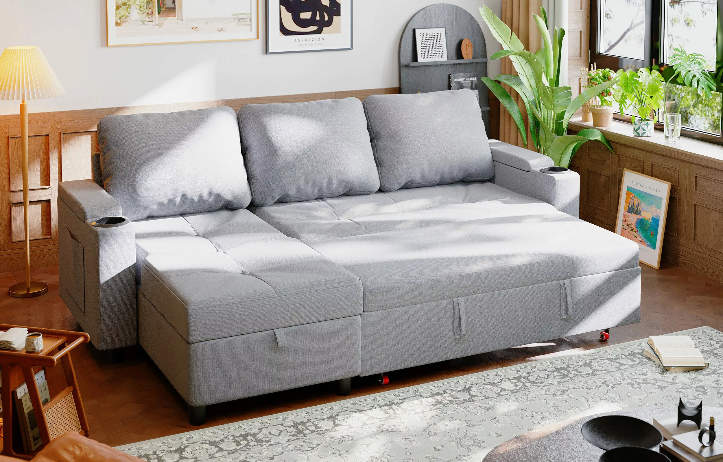 HOMALL Ecksofa Multifunktionaler Stauraum Ausziehbares L-förmiges günstig online kaufen
