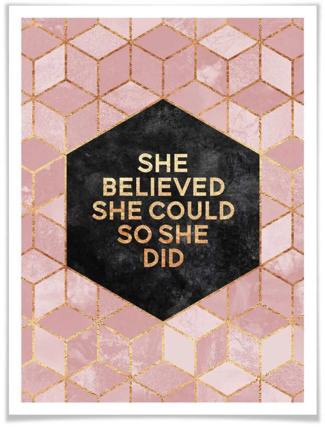 Wall-Art Poster "She Believed rosa", Schriftzug, (1 St.), Poster ohne Bilde günstig online kaufen