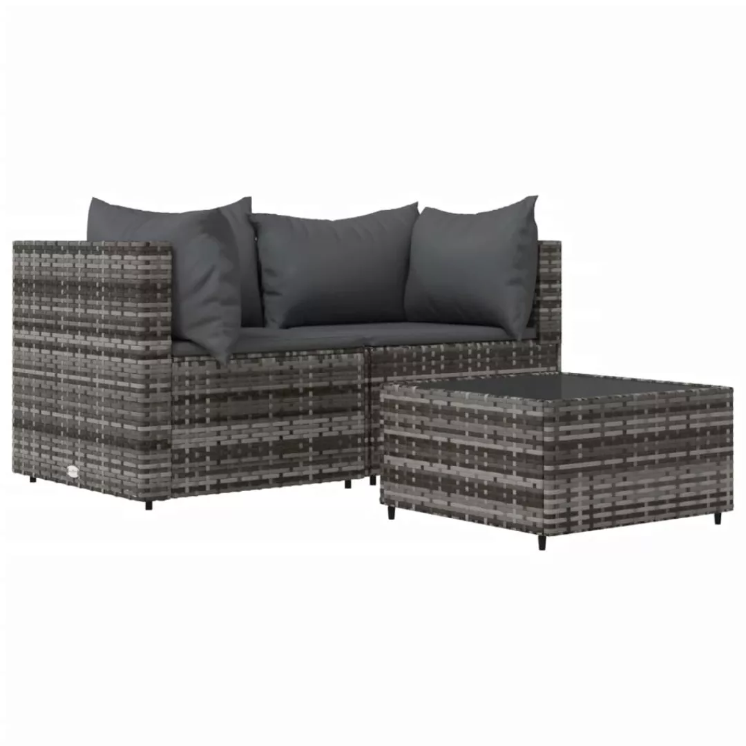 Vidaxl 3-tlg. Garten-lounge-set Mit Kissen Grau Poly Rattan günstig online kaufen