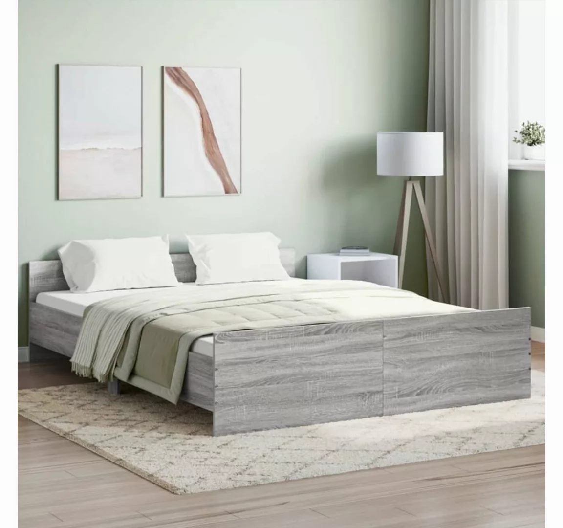 furnicato Bett Bettgestell mit Kopf- und Fußteil Grau Sonoma 140x200 cm günstig online kaufen