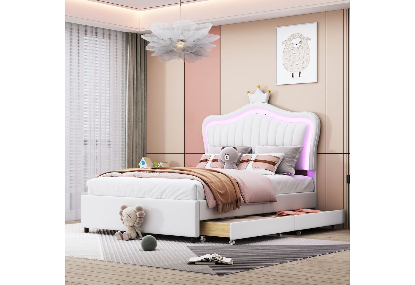 WISHDOR Kinderbett Polsterbet Bett Gästebett Heimbett (Krone Mädchen Einzel günstig online kaufen