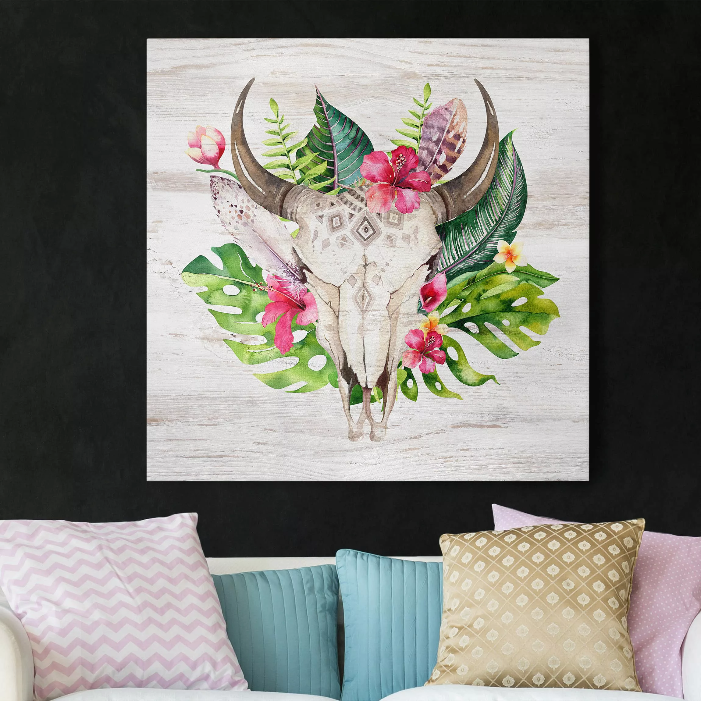 Leinwandbild Tiere - Quadrat Tropical Flower Skull günstig online kaufen