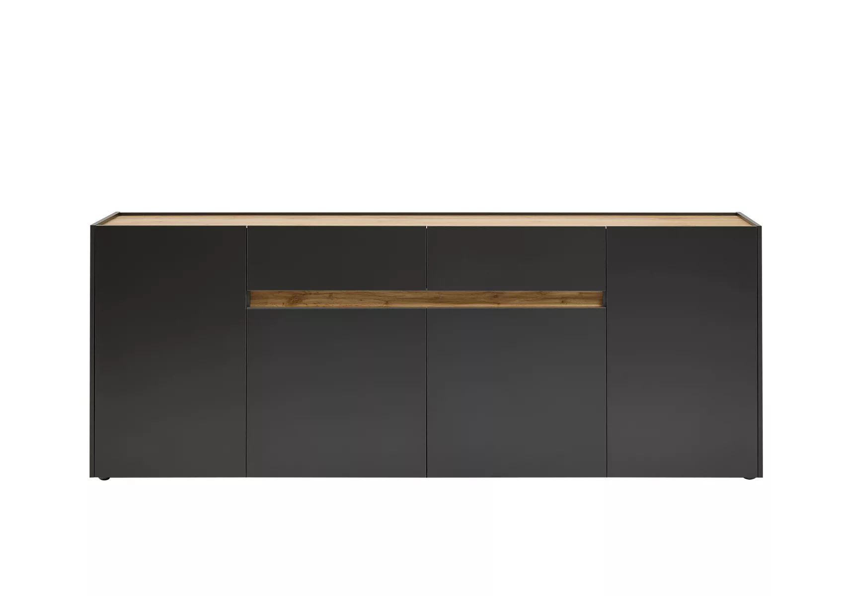 Sideboard 220x87 cm Eiche Anthrazit 4-türig + 2 Schubkästen BOSTON günstig online kaufen