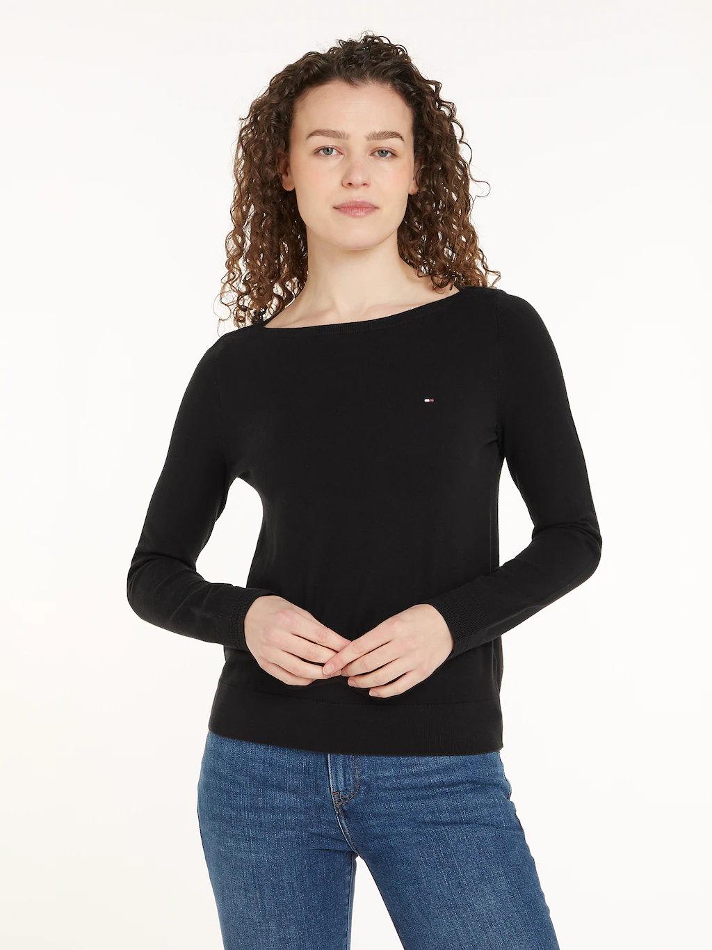 Tommy Hilfiger Strickpullover CO JERSEY STITCH BOAT-NK SWEATER mit Tommy Hi günstig online kaufen