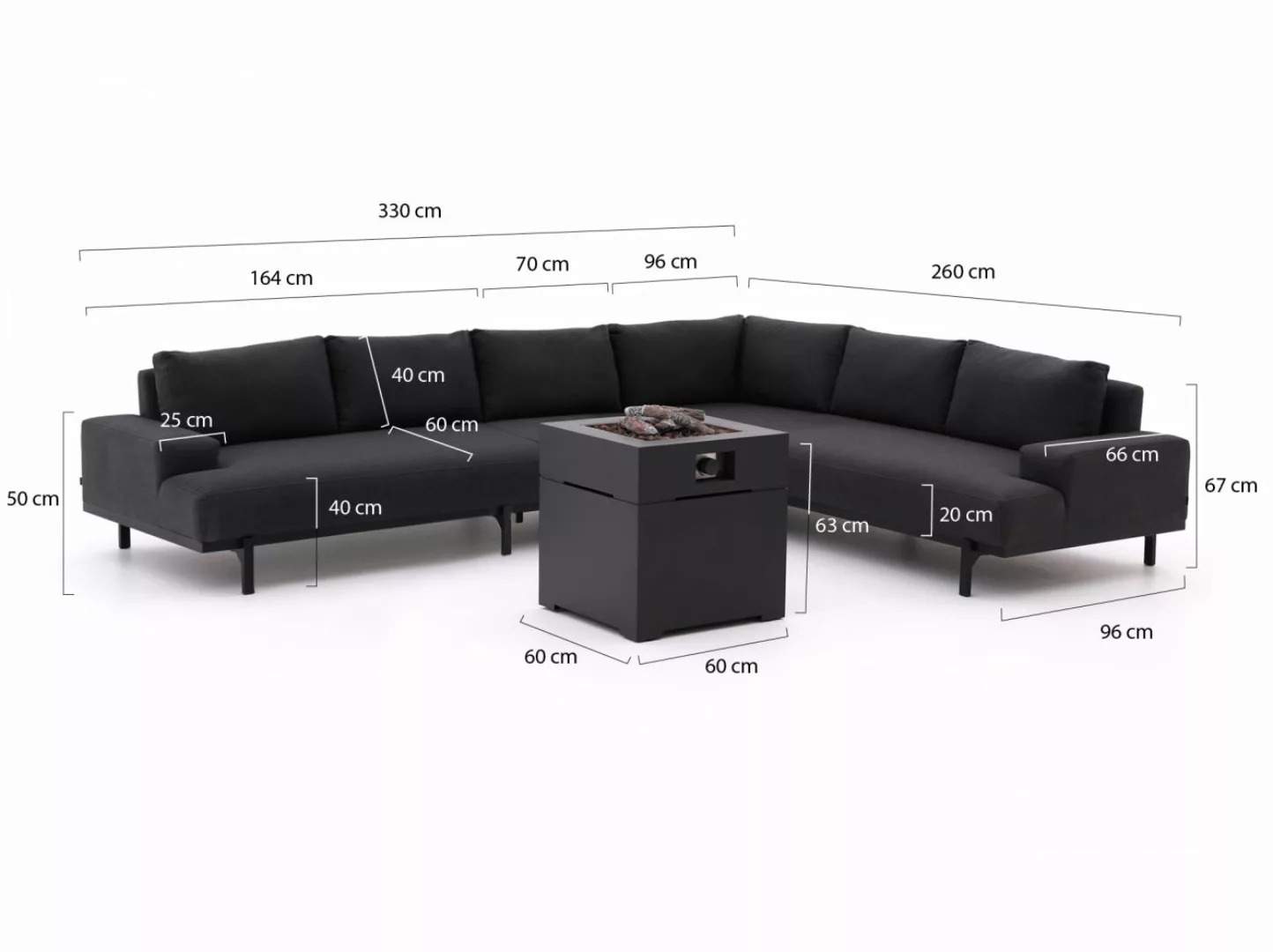 Hartman Lucas/Cosibrixx 60 cm Ecklounge-Set mit Feuertisch 4-teilig günstig online kaufen