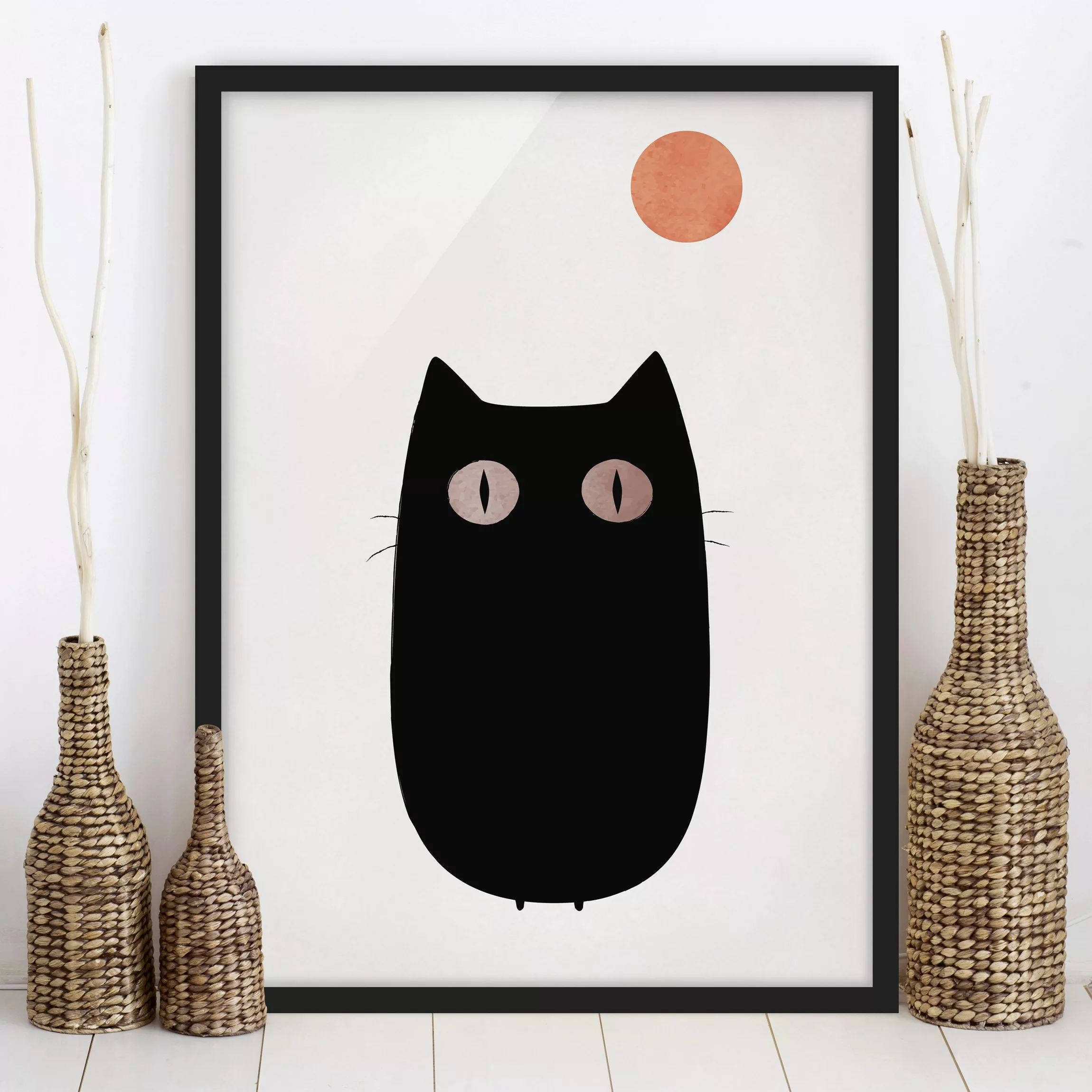 Bild mit Rahmen Schwarze Katze Illustration günstig online kaufen
