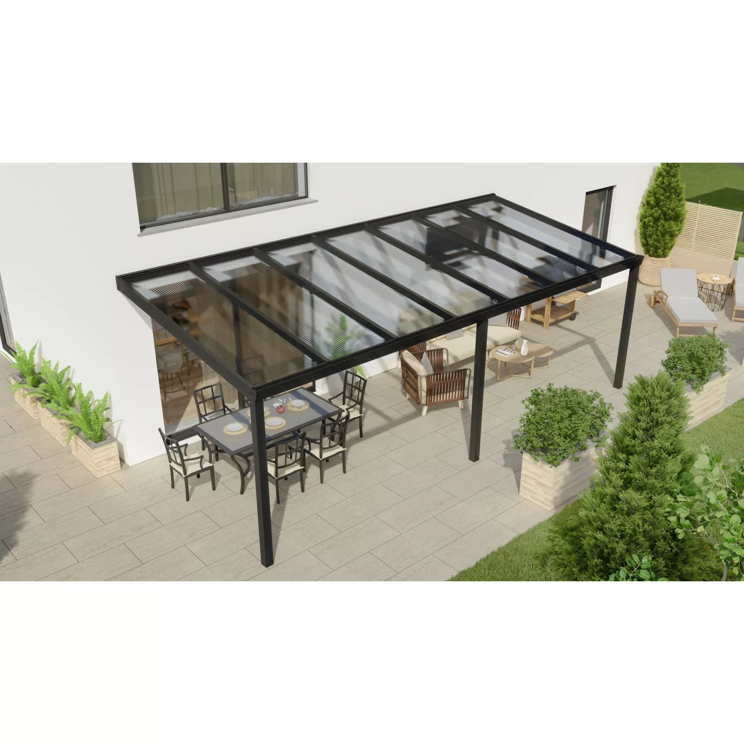 Terrassenüberdachung Professional 700 cm x 350 cm Schwarz Struktur PC Klar günstig online kaufen