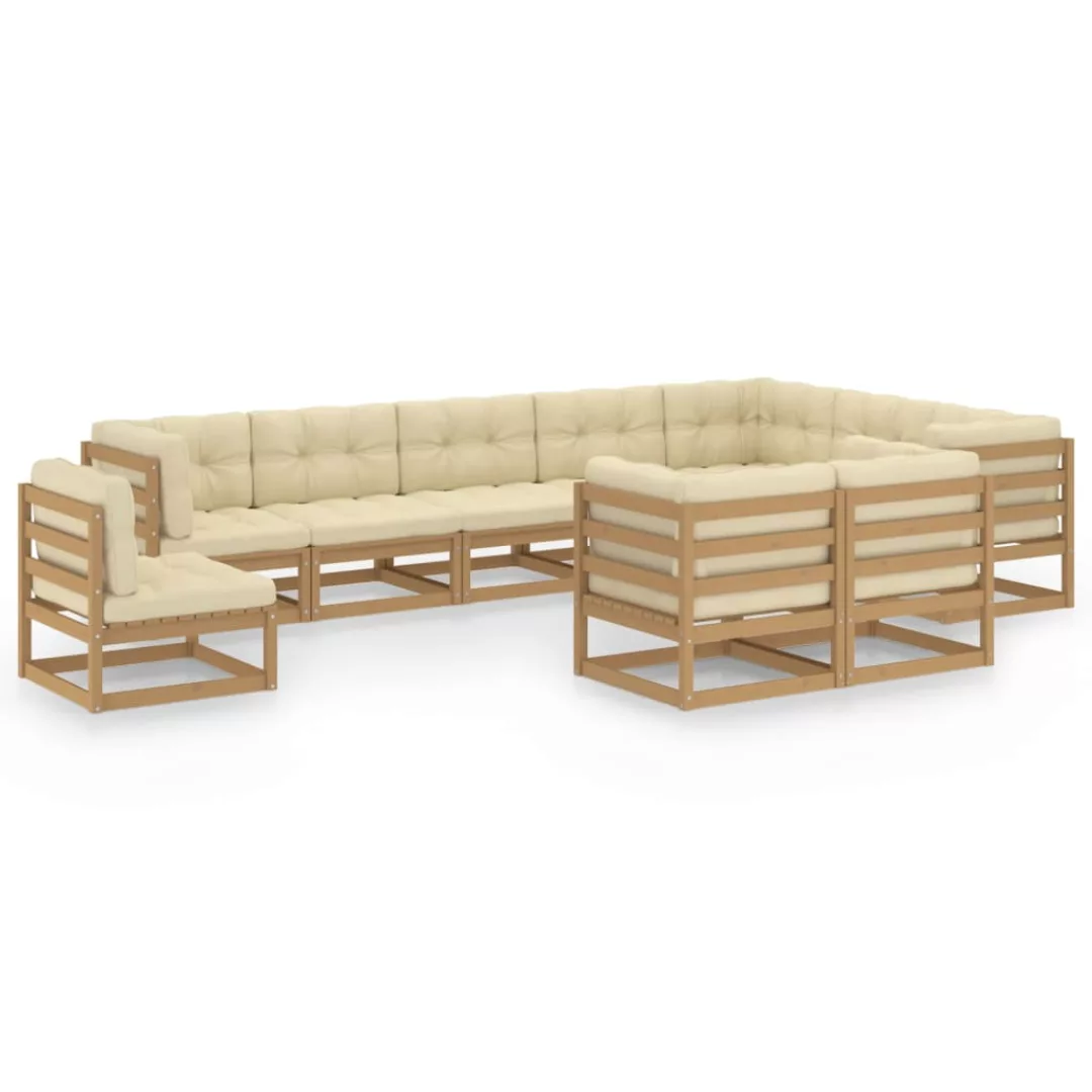 10-tlg. Garten-lounge-set Kissen Honigbraun Kiefer Massivholz günstig online kaufen