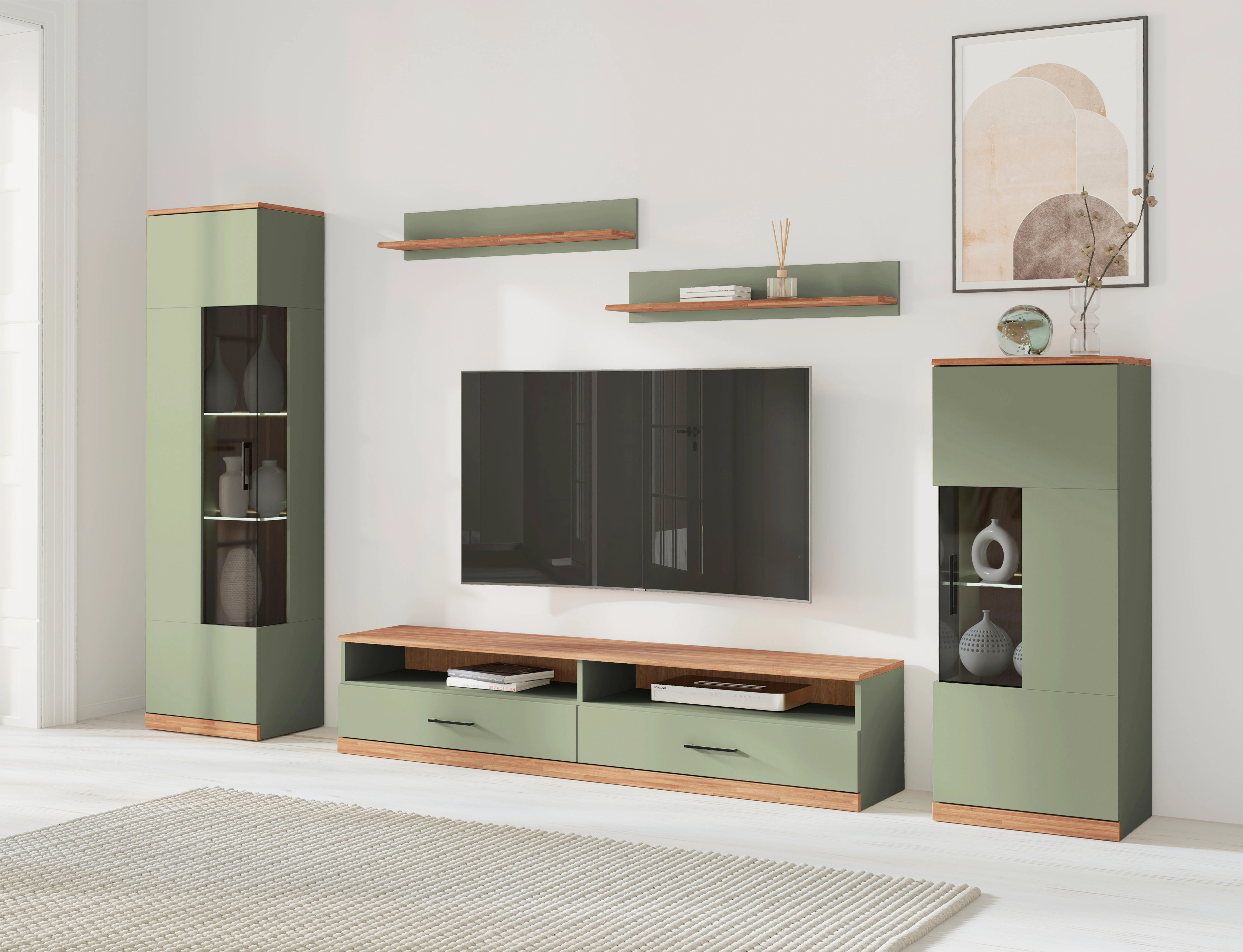 Home affaire Wohnwand "Ribe,Set-5 St.,Oberplatten Eiche massiv,viel Staurau günstig online kaufen