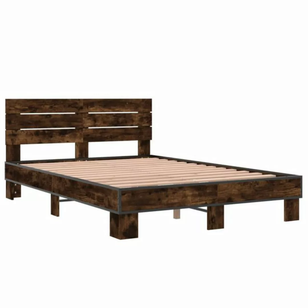 vidaXL Bett Bettgestell Räuchereiche 140x200 cm Holzwerkstoff und Metall günstig online kaufen