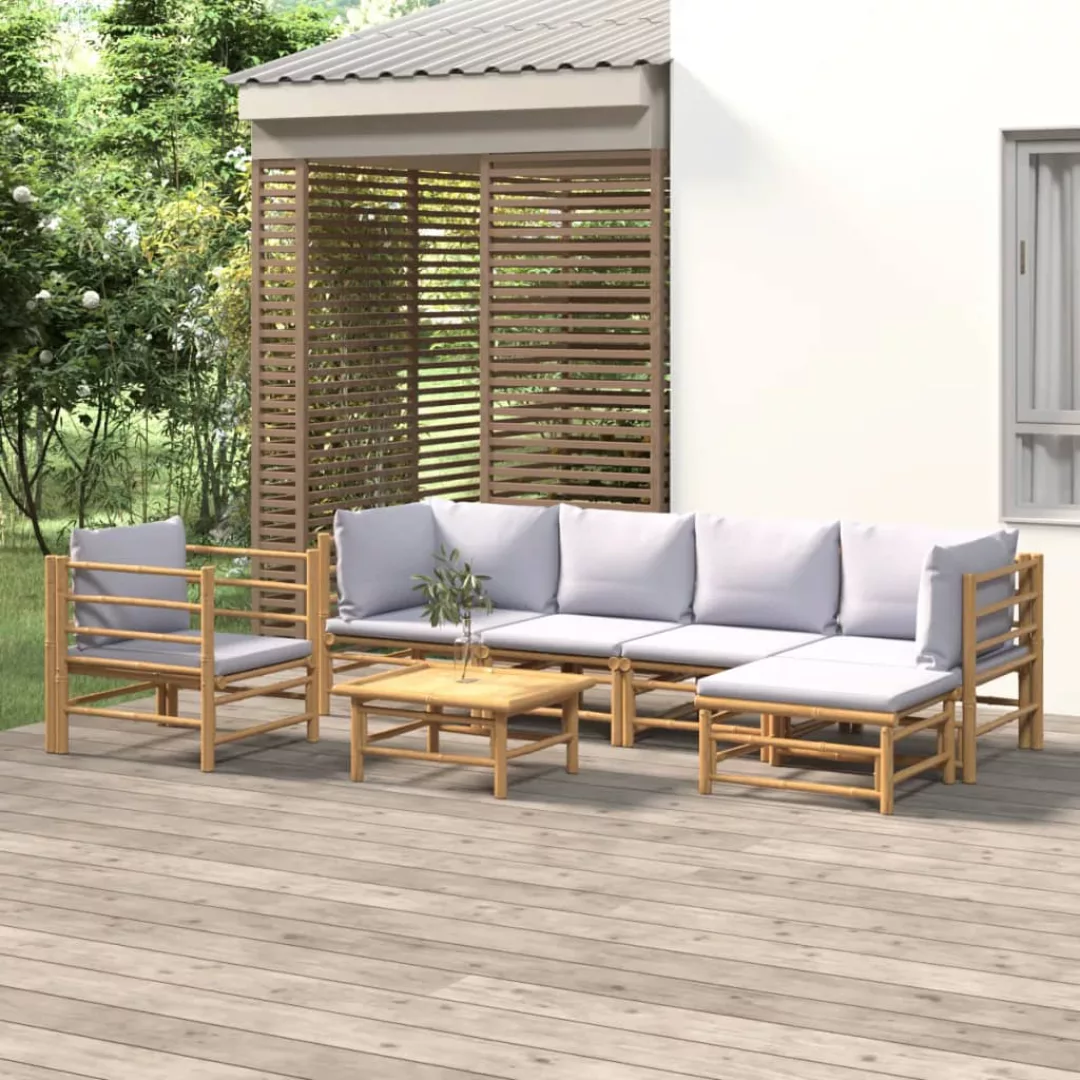 Vidaxl 7-tlg. Garten-lounge-set Mit Hellgrauen Kissen Bambus günstig online kaufen