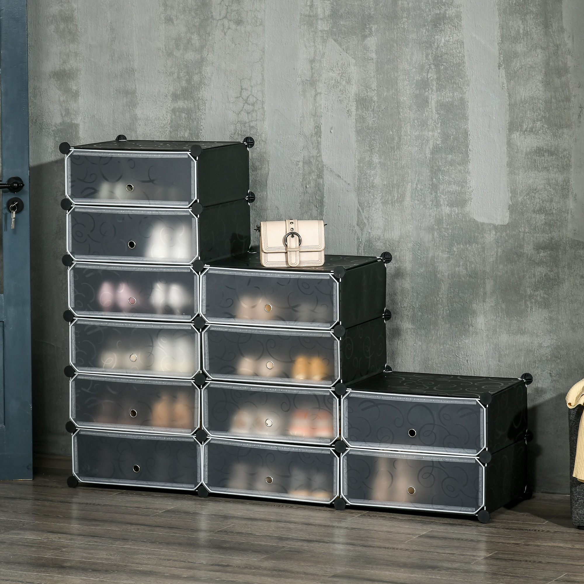 HOMCOM Schuhschrank mit 12 Fächern modulares Regal für 12 Paar Schuhe DIY S günstig online kaufen