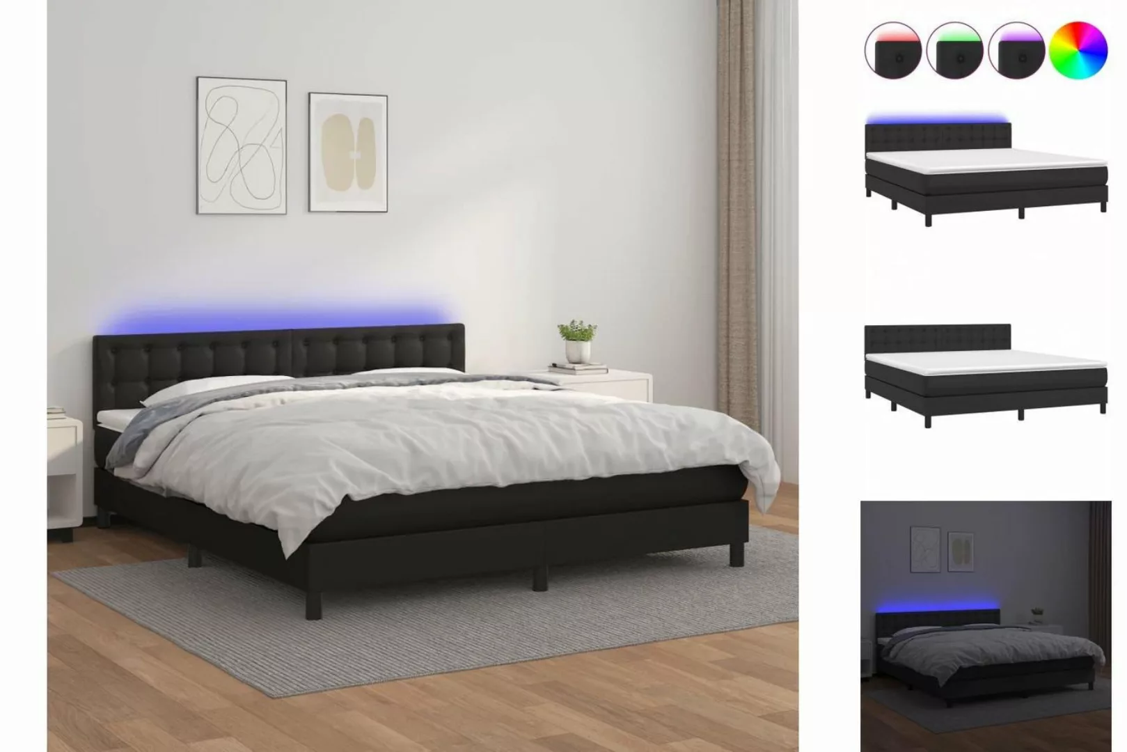 vidaXL Bettgestell Boxspringbett mit Matratze LED Schwarz 160x200 cm Kunstl günstig online kaufen
