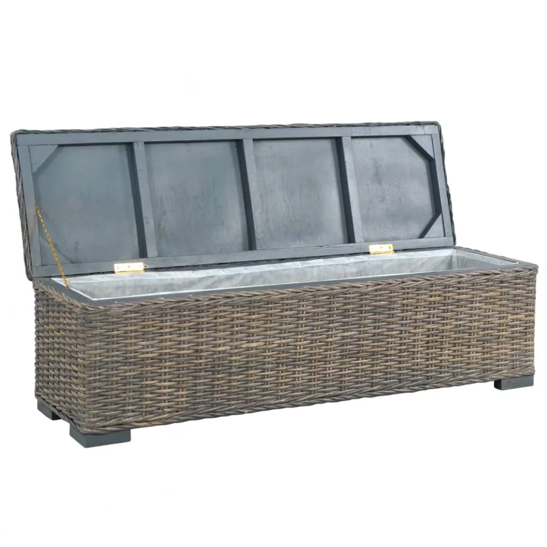 Aufbewahrungsbox 120 Cm Grau Kubu-rattan Und Massivholz Mango günstig online kaufen