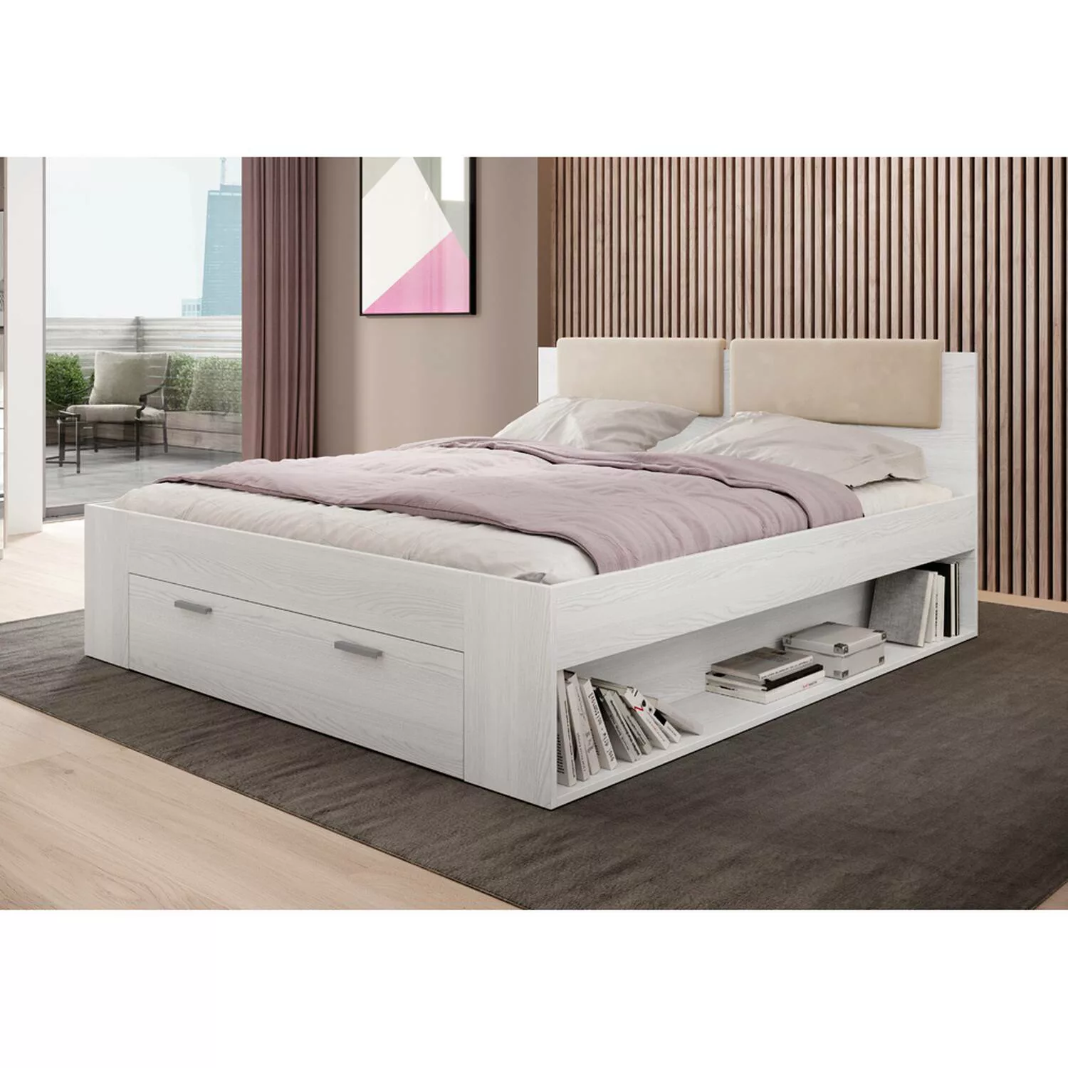 Doppelbett Schlafzimmer Liegefläche 140/200 cm in Abisko Eiche Nb. GRAZ-83 günstig online kaufen