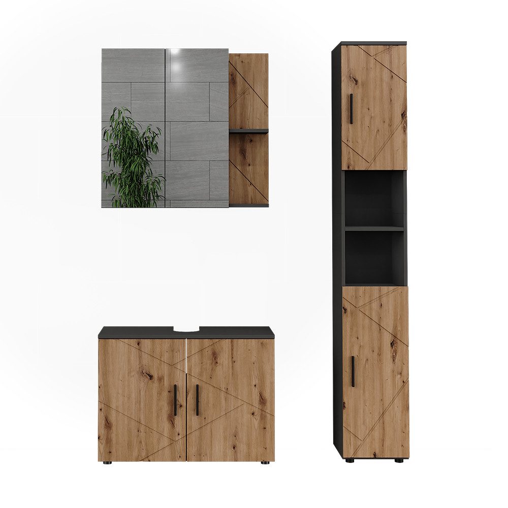 Vicco Badmöbel-Set Irma, Anthrazit/Artisan, 3 Teile, günstig online kaufen