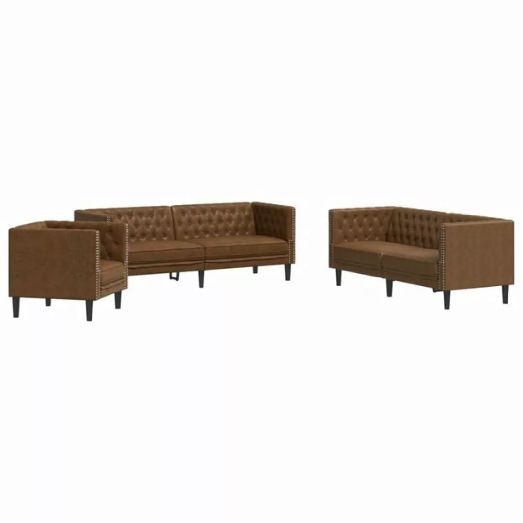 vidaXL Sofa 3-tlg. Chesterfield-Sofa-Set Braun Kunstleder Wildleder-Optik günstig online kaufen