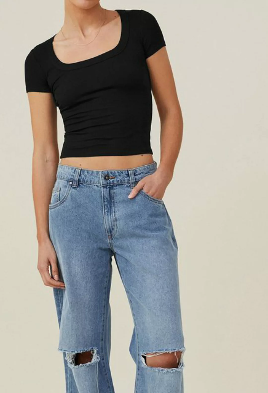 SEGUEN T-Shirt Slim Fit T-Shirt mit quadratischem Ausschnitt für Frauen (Lä günstig online kaufen