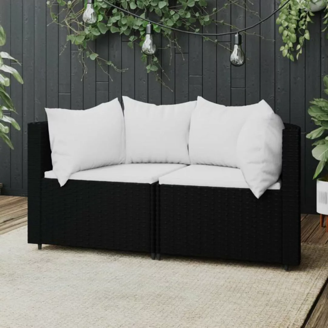 Vidaxl Garten-ecksofas Mit Kissen 2 Stk. Schwarz Poly Rattan günstig online kaufen