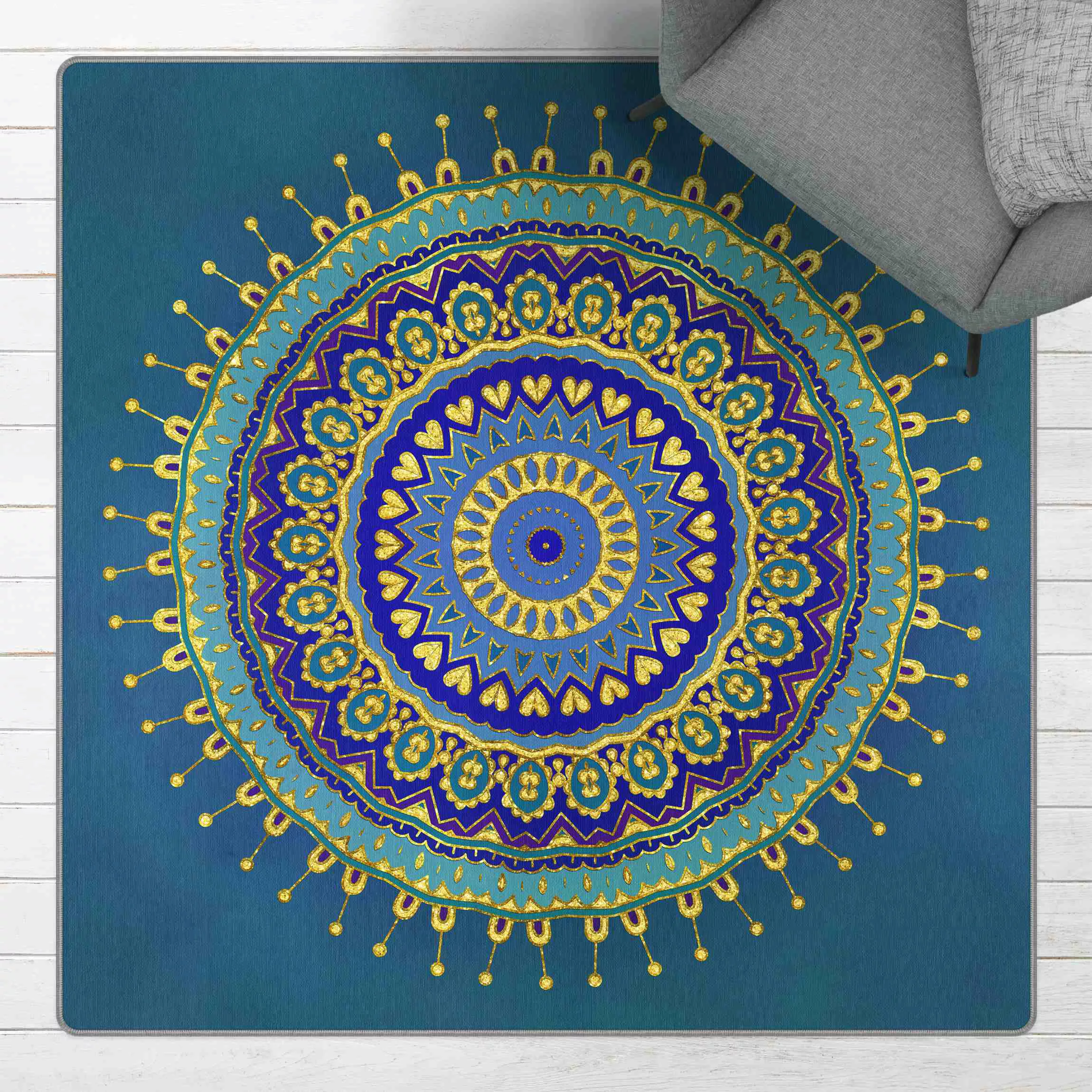 Teppich Mandala Blau Gold günstig online kaufen