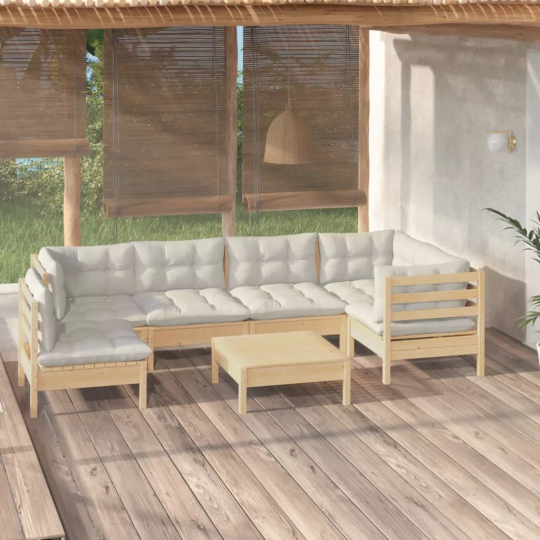 7-tlg. Garten-lounge-set Mit Creme Kissen Kiefernholz günstig online kaufen