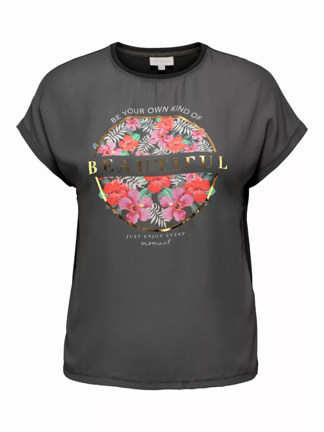 ONLY Curvy Frontprint T-shirt Damen Grau günstig online kaufen