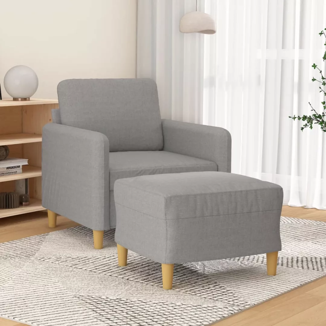 Vidaxl Sessel Mit Hocker Hellgrau 60 Cm Stoff günstig online kaufen