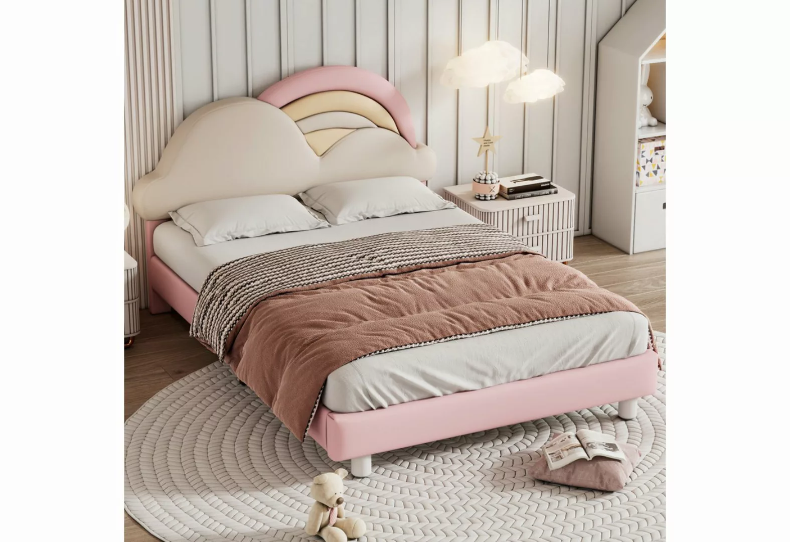 TavilaEcon Kinderbett Einzelbett Polsterbett mit kuscheligem Regenbogen Wol günstig online kaufen