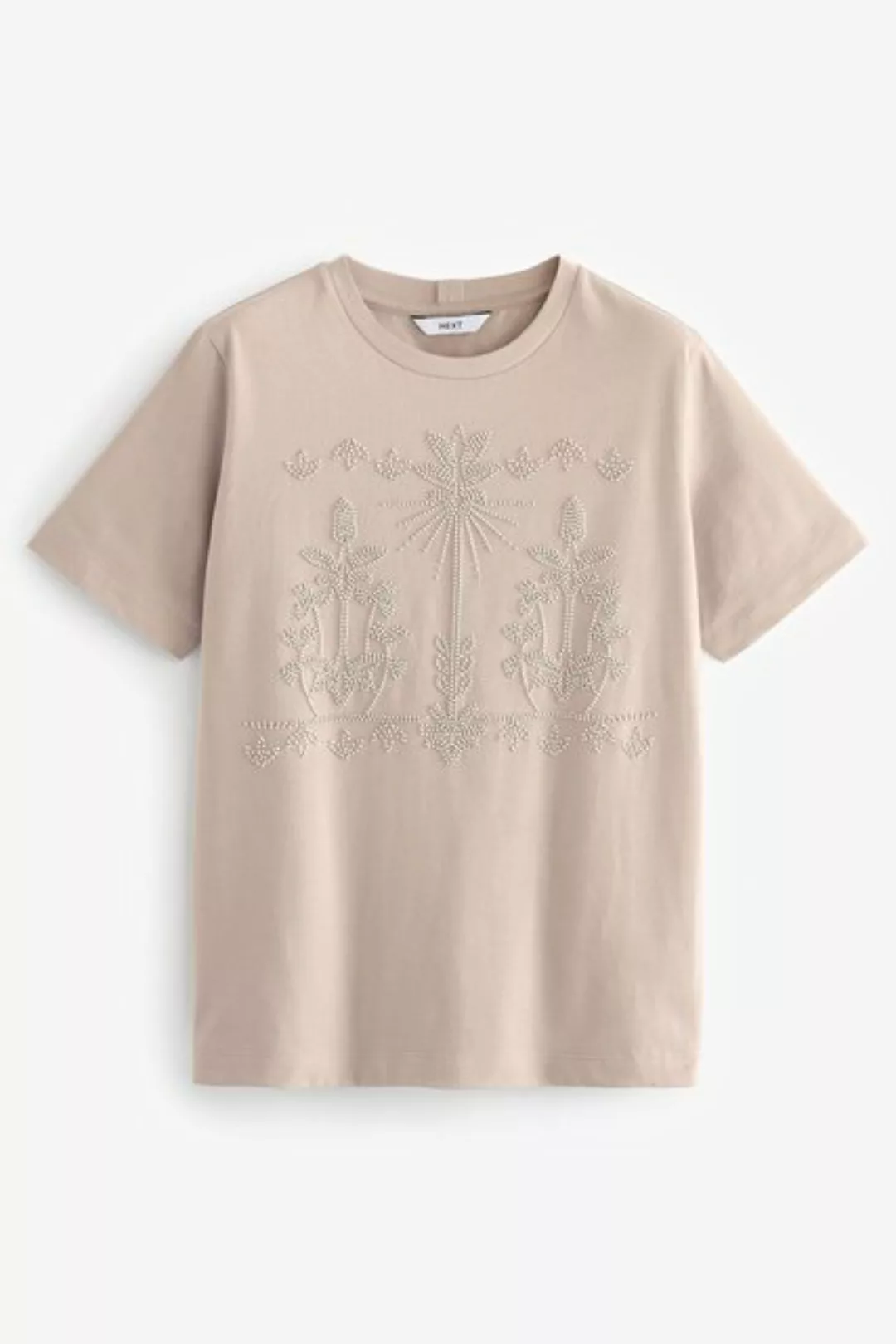 Next Blusenshirt Kurzarm-T-Shirt mit Palmen-Print, Perlen + Glitzer (1-tlg) günstig online kaufen