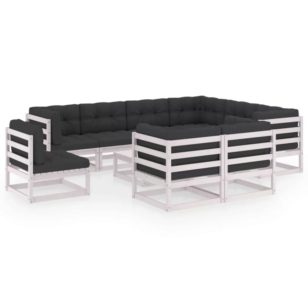 10-tlg. Garten-lounge-set Mit Kissen Weiß Kiefer Massivholz günstig online kaufen