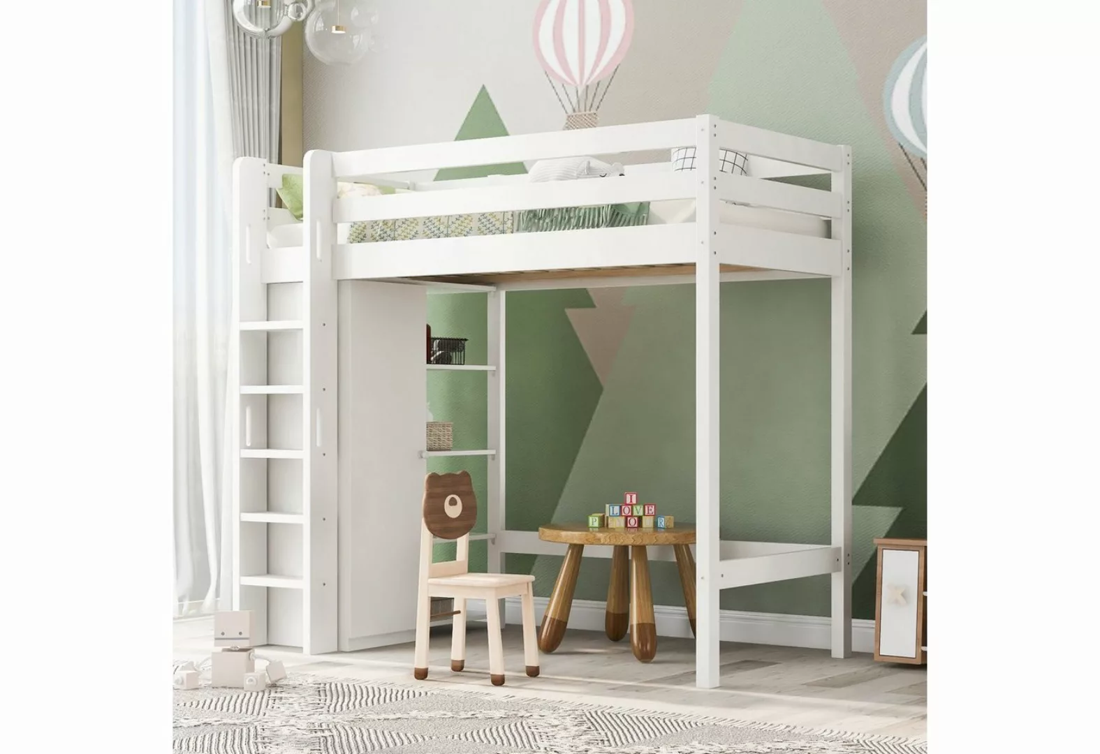 Celya Kinderbett 90x200cm Hochbett mit Kleiderschrank und Regalen Einzelbet günstig online kaufen