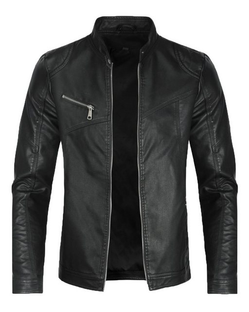 Allthemen Lederjacke Herren Bikerjacke mit Stehkragen günstig online kaufen