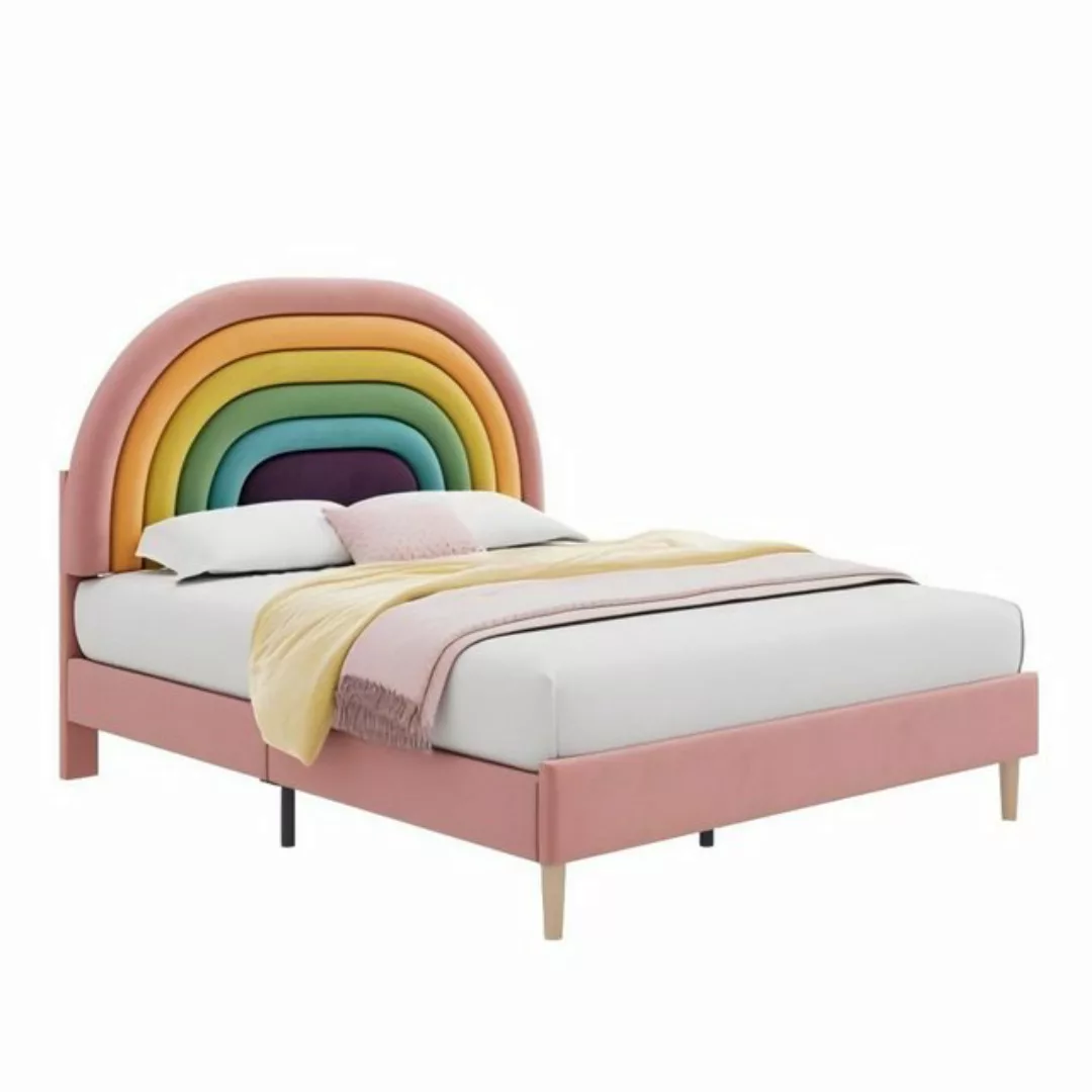 Odikalo Polsterbett Regenbogen Lattenrost verstellbar Kopfteil Samt Beige/R günstig online kaufen