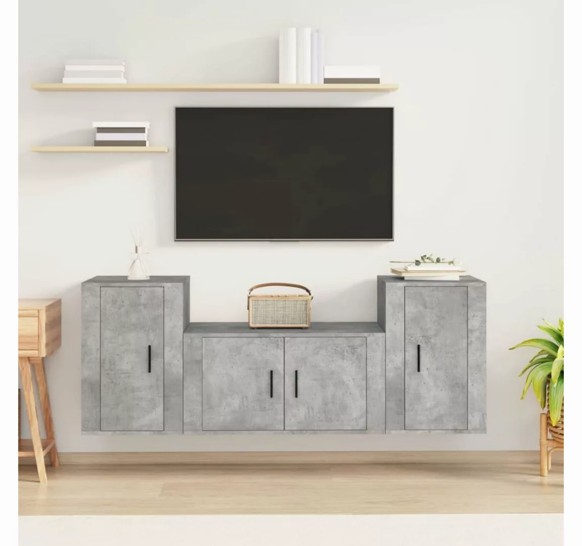 furnicato TV-Schrank 3-tlg. TV-Schrank-Set Betongrau Holzwerkstoff günstig online kaufen