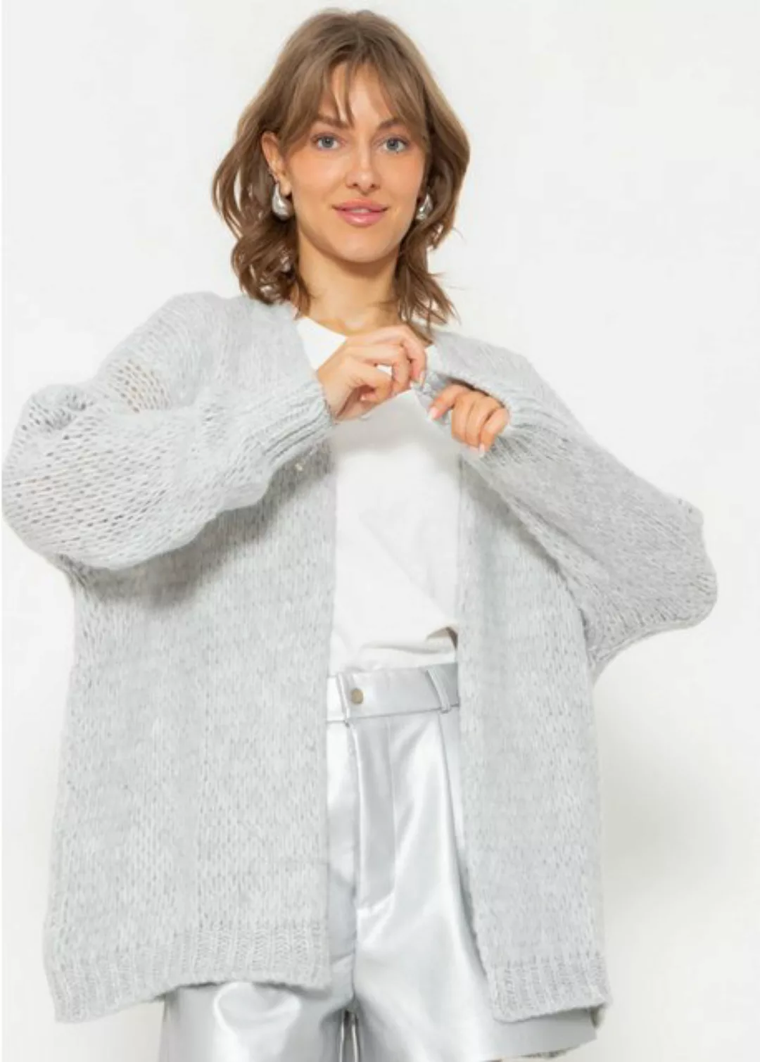 SASSYCLASSY Cardigan Offen fallende Oversize Strickjacke Schwarz Lässiger S günstig online kaufen