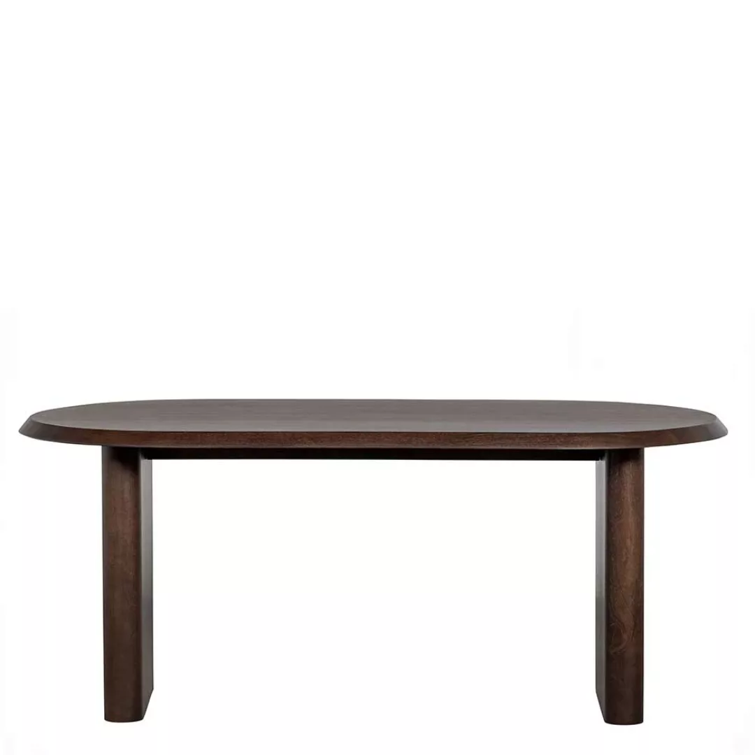 Ovaler Esszimmertisch aus Mangobaum Massivholz Nussbaumfarben günstig online kaufen