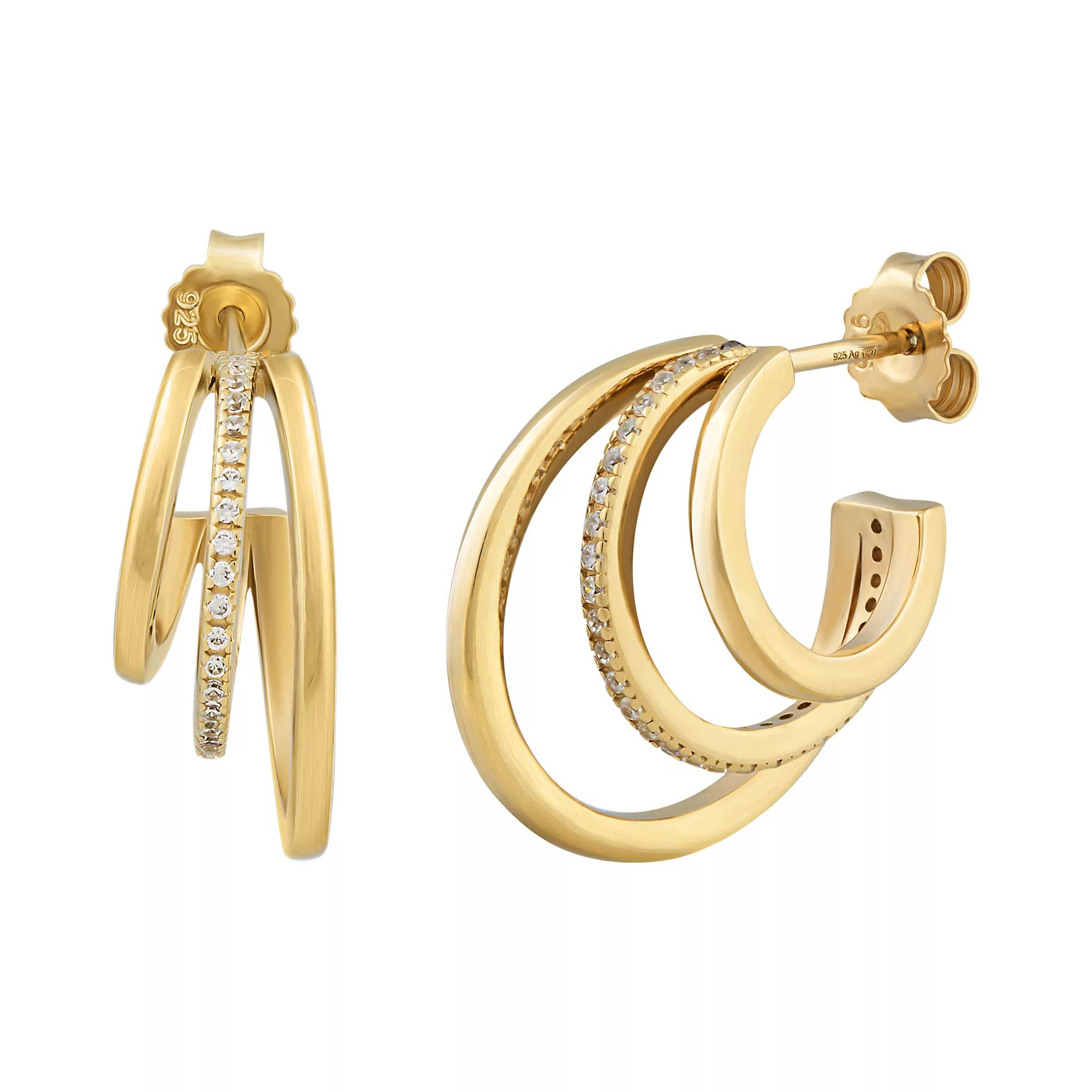 CAÏ Paar Creolen "925 Silber vergoldet Triple Design mit Zirkonia" günstig online kaufen