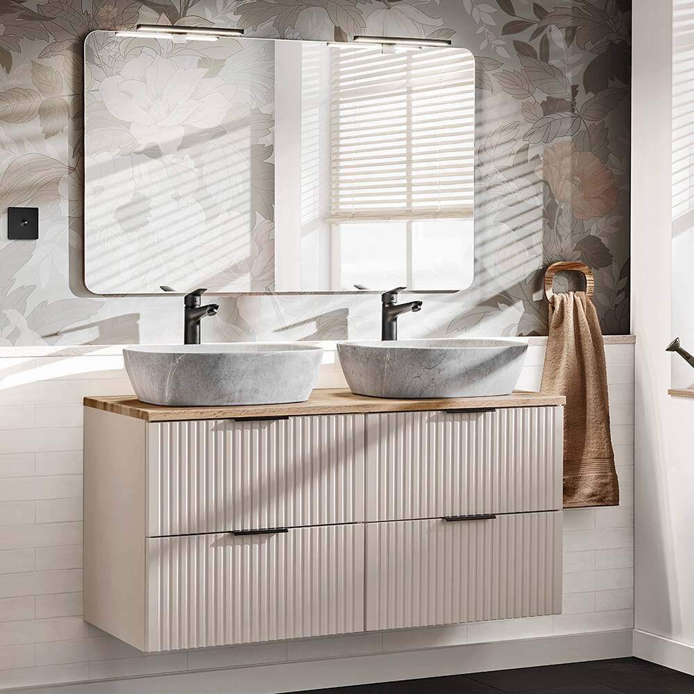 Waschplatz Set mit 120cm Waschtisch, 2-teilig, in kaschmir und Eiche, ADELA günstig online kaufen