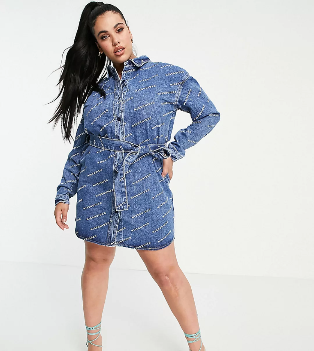 Missguided Plus – Denim-Hemdkleid in Blau günstig online kaufen