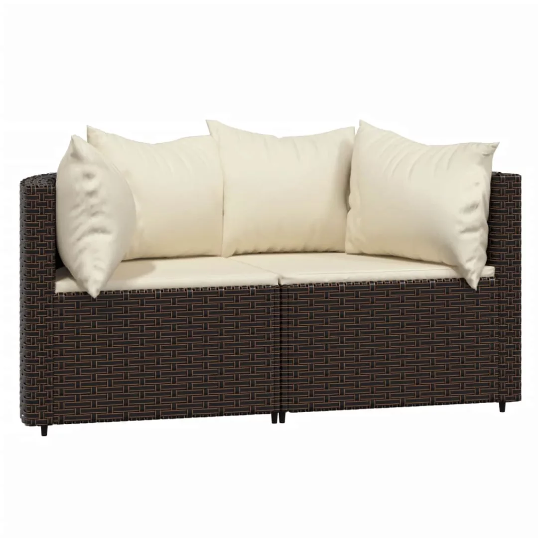 Vidaxl Garten-ecksofas Mit Kissen 2 Stk. Braun Poly Rattan günstig online kaufen