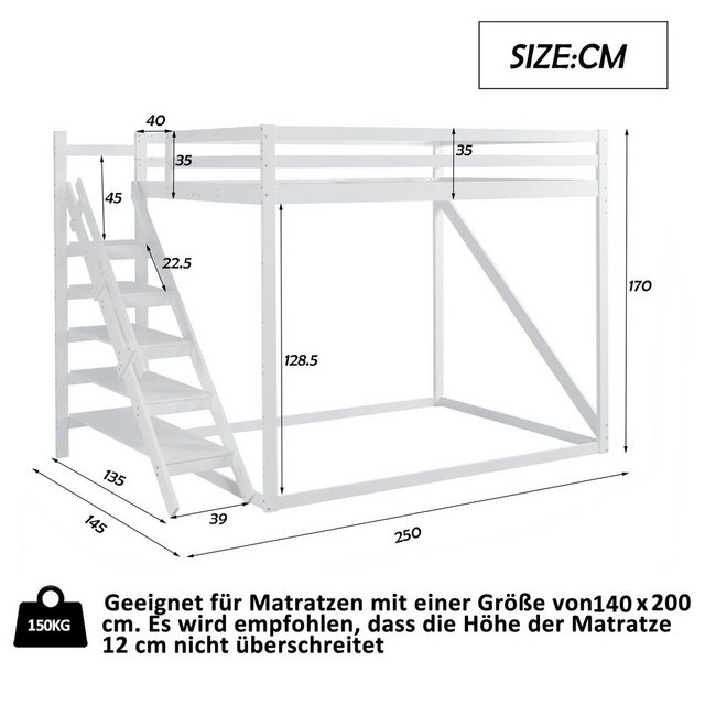 Flieks Hochbett Kinderbett Etagenbett 140x200cm mit Leiter und oberem Latte günstig online kaufen