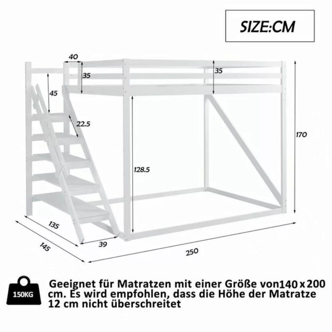 Flieks Hochbett Kinderbett Etagenbett 140x200cm mit Leiter und oberem Latte günstig online kaufen