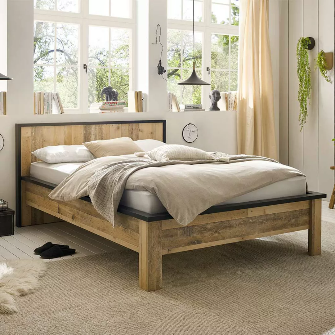 Schlafzimmer Komplett im Landhausstil Holz verwittert und Anthrazit (vierte günstig online kaufen