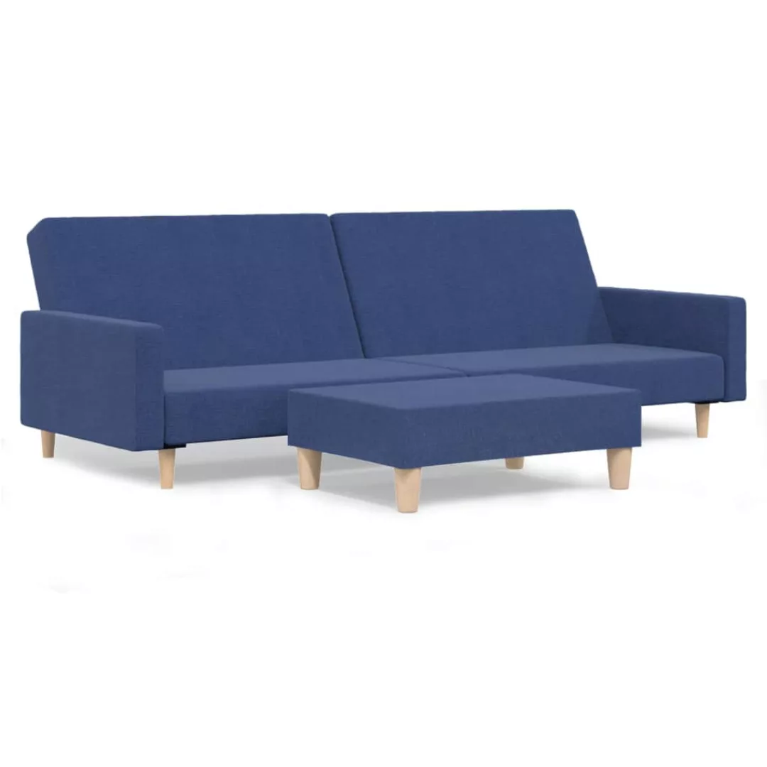 Schlafsofa 2-sitzer Mit Fußhocker Blau Stoff günstig online kaufen