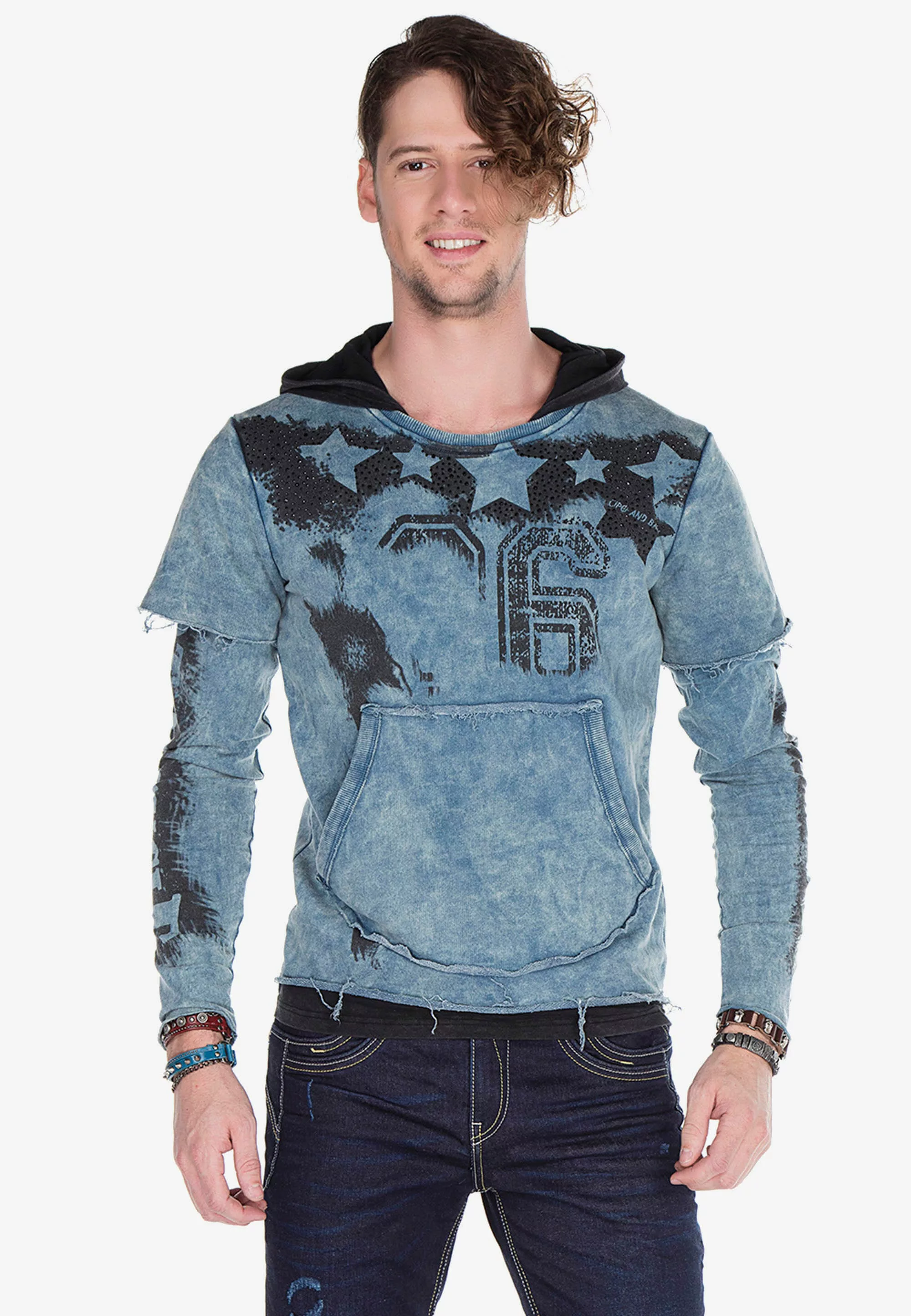 Cipo & Baxx Kapuzensweatshirt, mit verwaschenen Prints günstig online kaufen