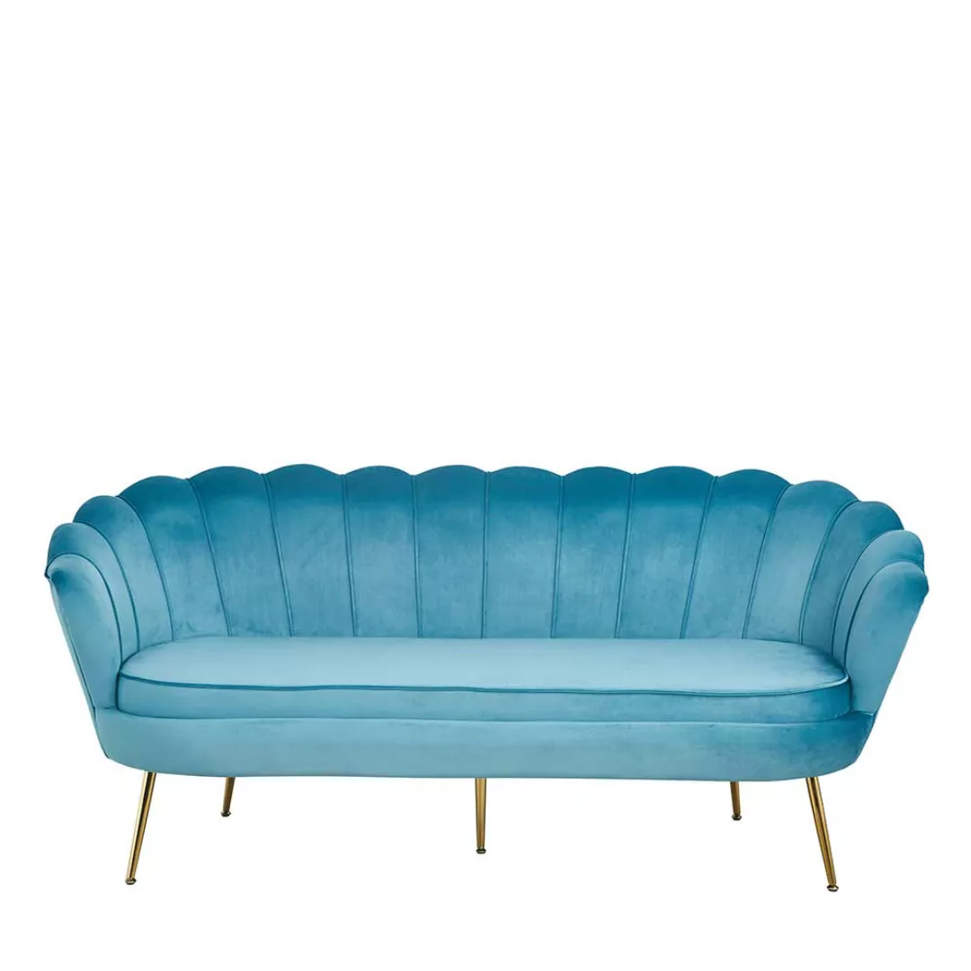 Dreisitzer Muschel Couch in Blau und Goldfarben Samt günstig online kaufen