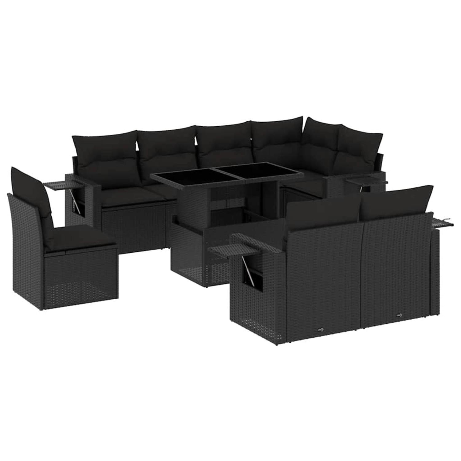 vidaXL 9-Tlg Garten-Sofagarnitur mit Kissen Schwarz Poly Rattan 3268035 günstig online kaufen